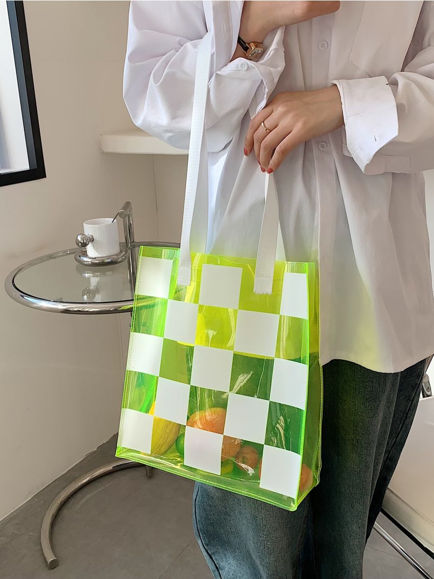 Clear Checkered Graphic Tote Bag