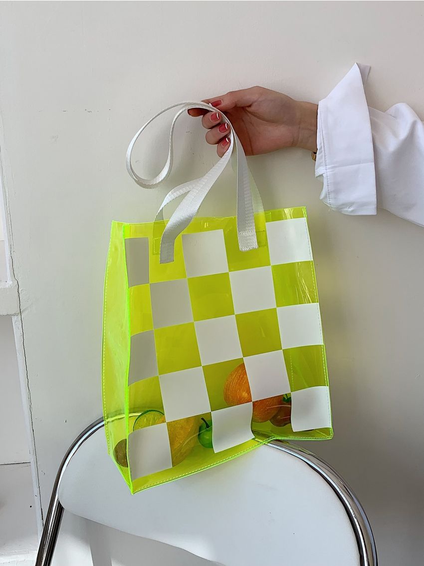 Clear Checkered Graphic Tote Bag