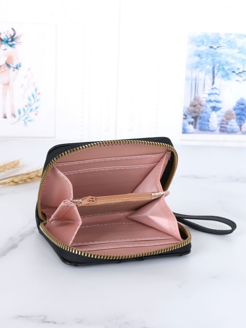 Quilted Pattern Heart Embroidered Small Wallet