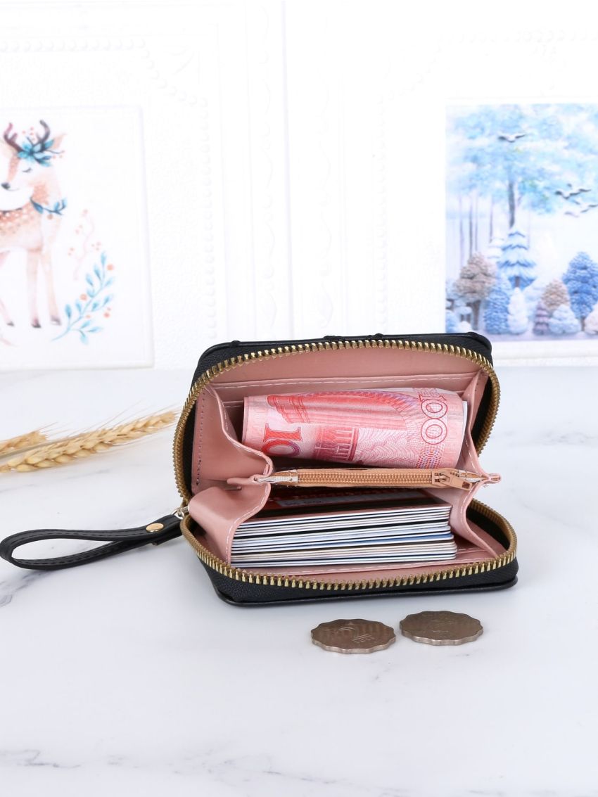 Quilted Pattern Heart Embroidered Small Wallet