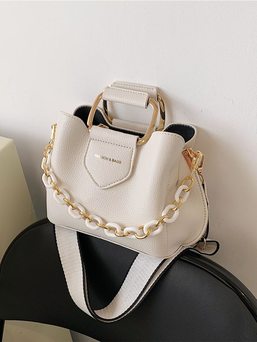 Mini Letter Graphic Chain Handle Bucket Bag