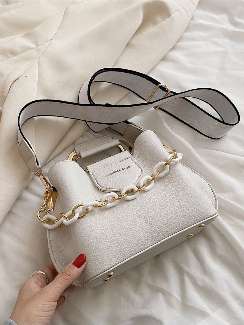 Mini Letter Graphic Chain Handle Bucket Bag