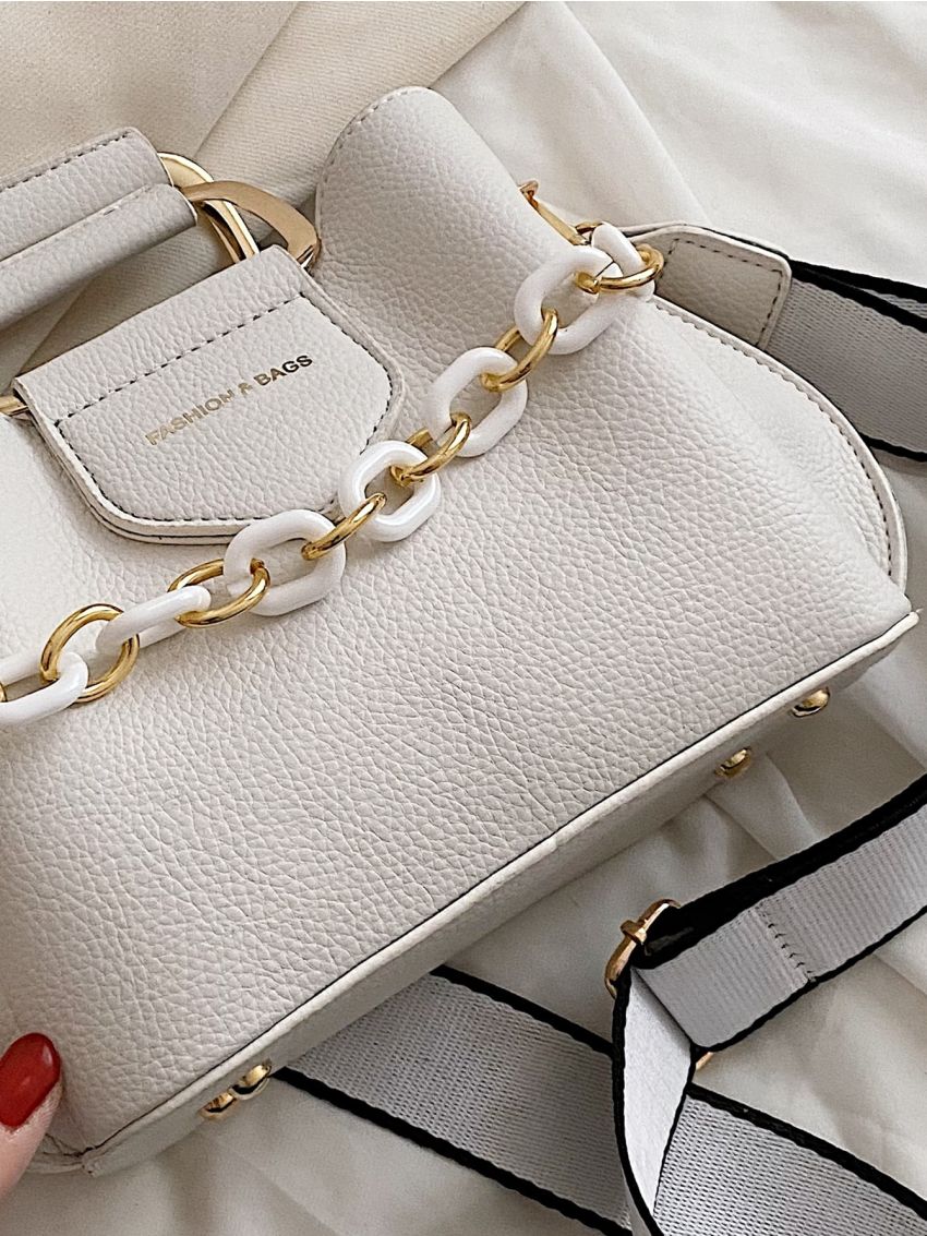 Mini Letter Graphic Chain Handle Bucket Bag