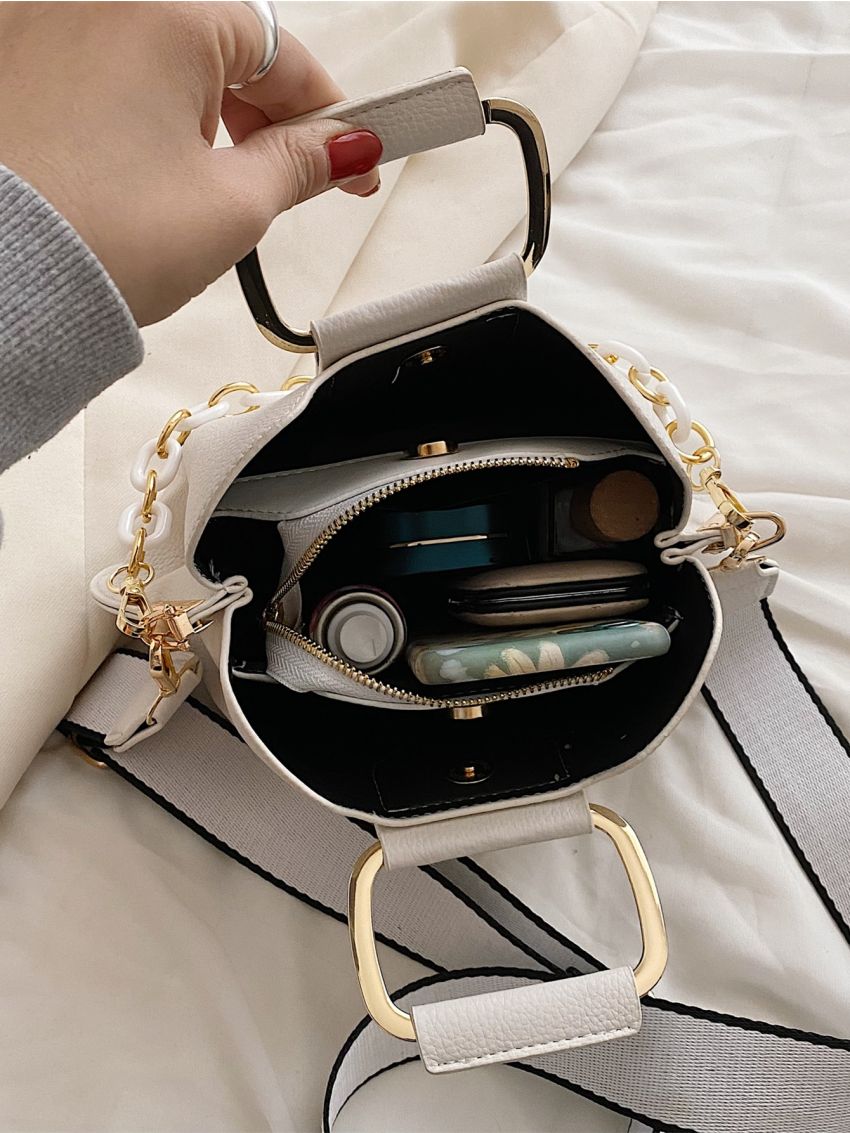 Mini Letter Graphic Chain Handle Bucket Bag