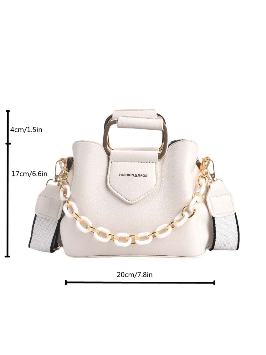 Mini Letter Graphic Chain Handle Bucket Bag