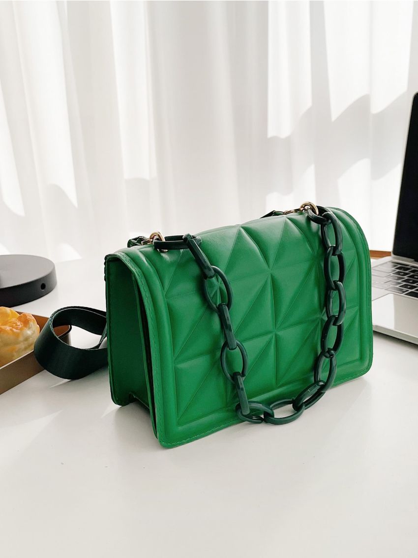 Mini Geometric Embossed Flap Chain Square Bag