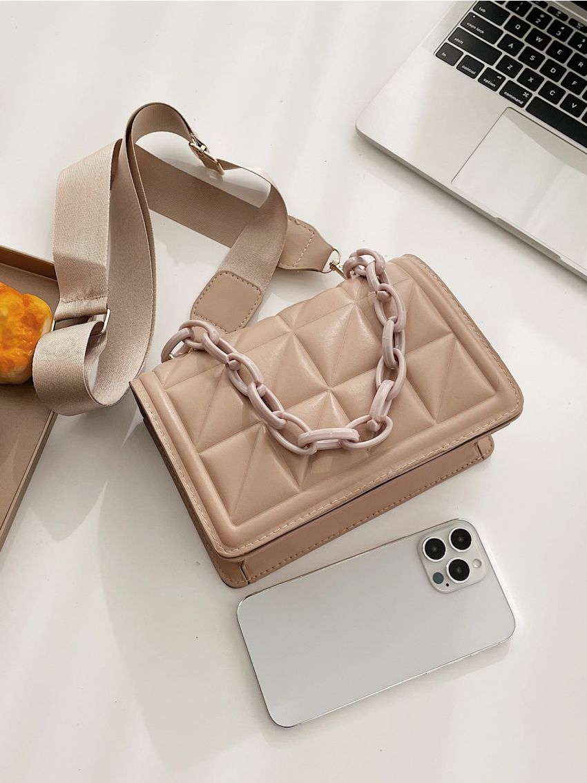 Mini Geometric Embossed Flap Chain Square Bag