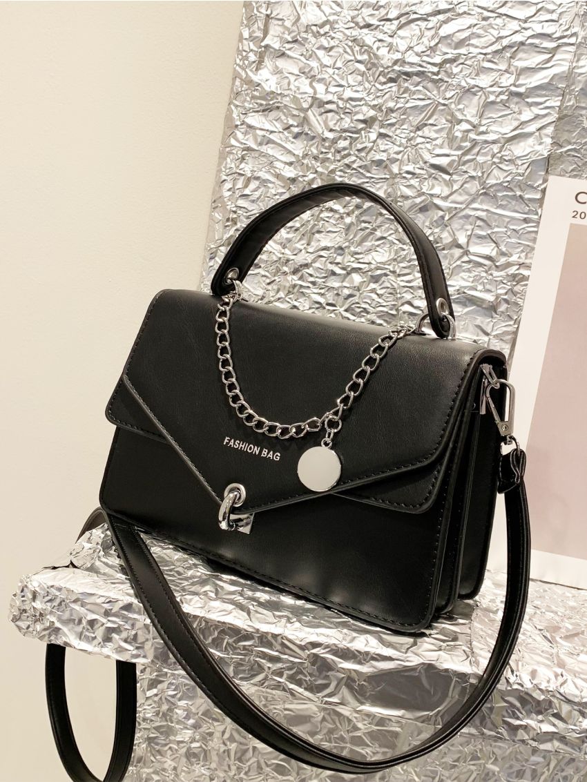 Letter Graphic Chain Decor Square Bag