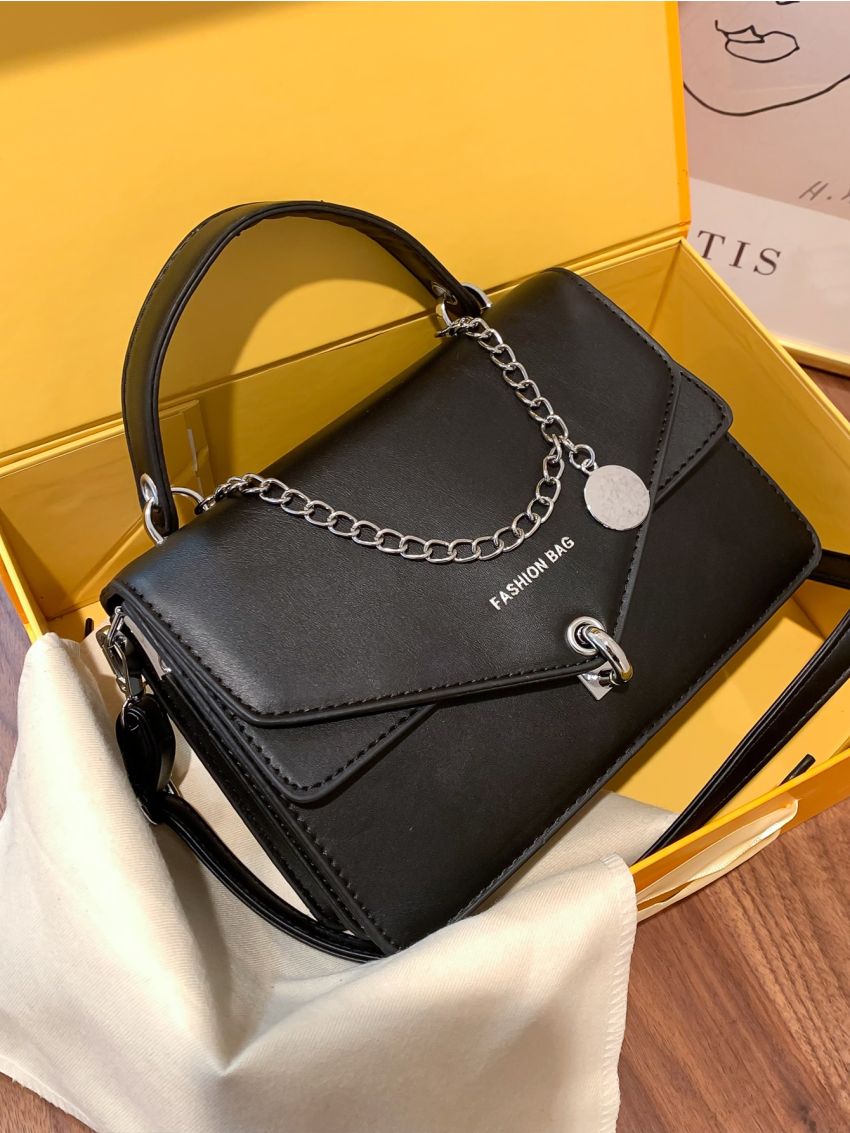 Letter Graphic Chain Decor Square Bag