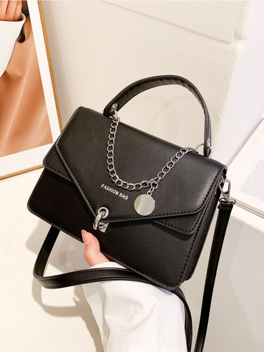 Letter Graphic Chain Decor Square Bag