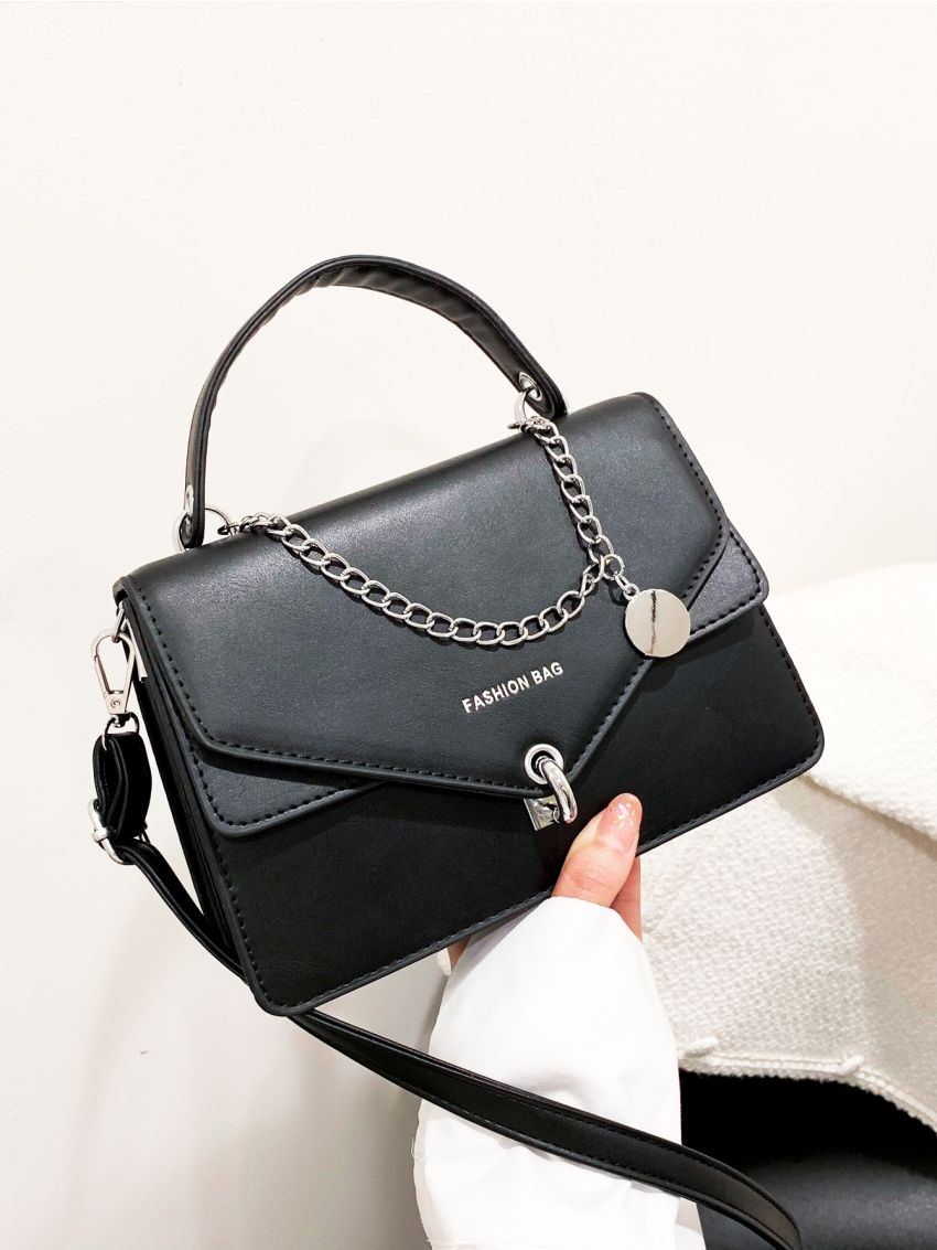 Letter Graphic Chain Decor Square Bag