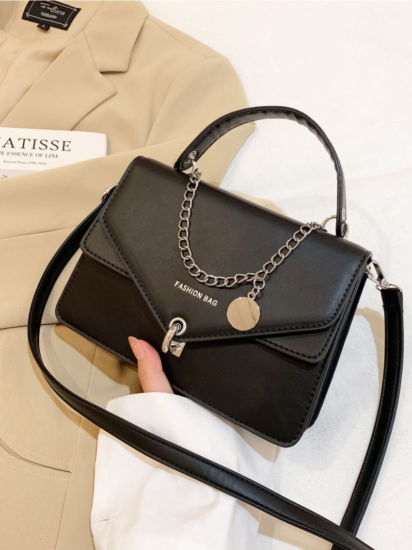 Letter Graphic Chain Decor Square Bag