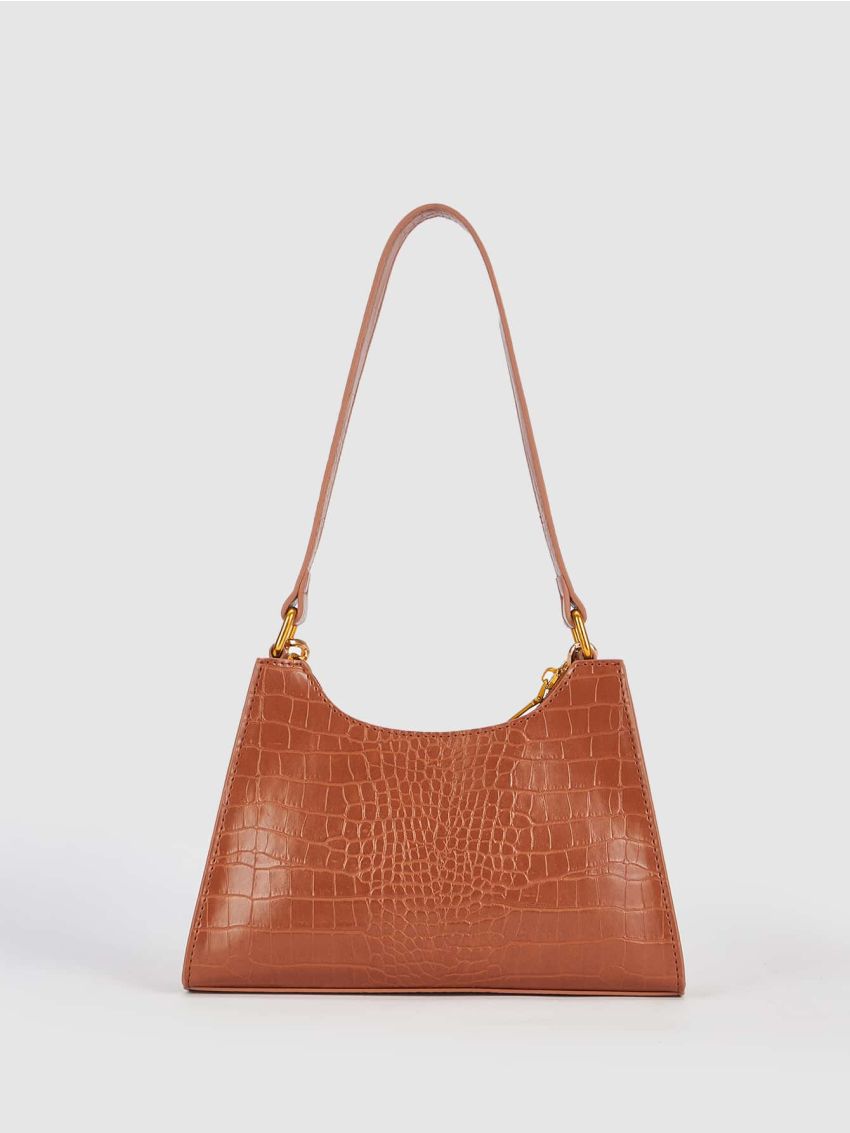 Crocodile Embossed Chain Baguette Bag