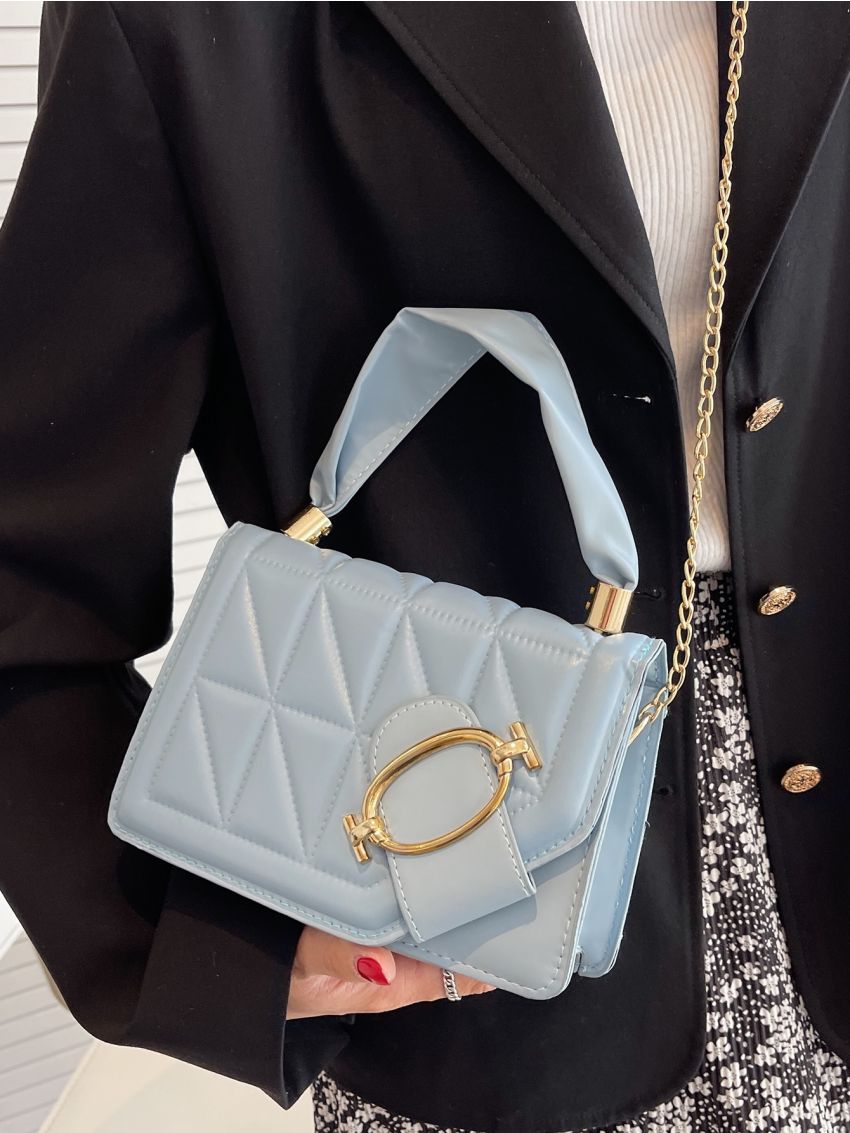 Mini Quilted Buckle Decor Flap Square Bag