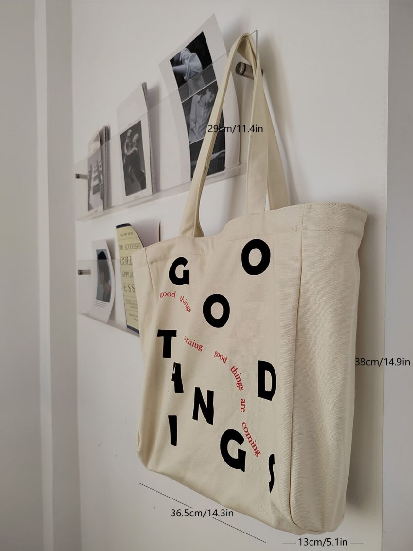 Letter Graphic Canvas Shopper Bag