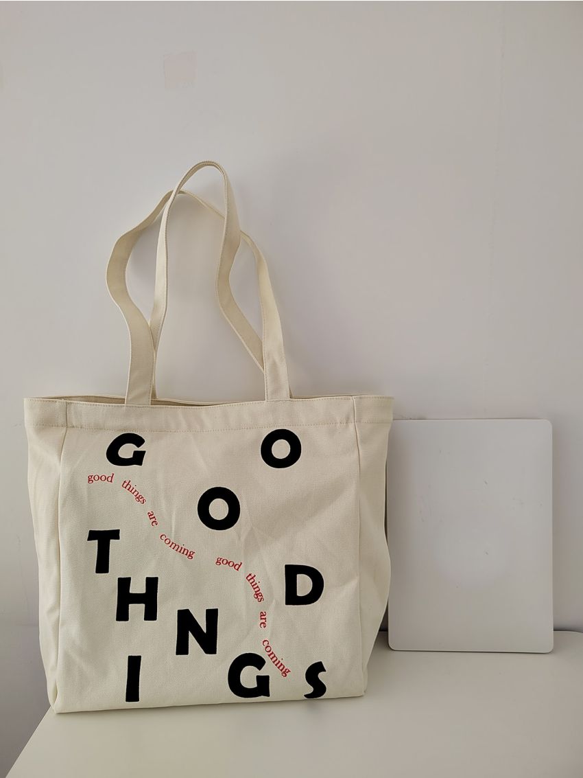 Letter Graphic Canvas Shopper Bag
