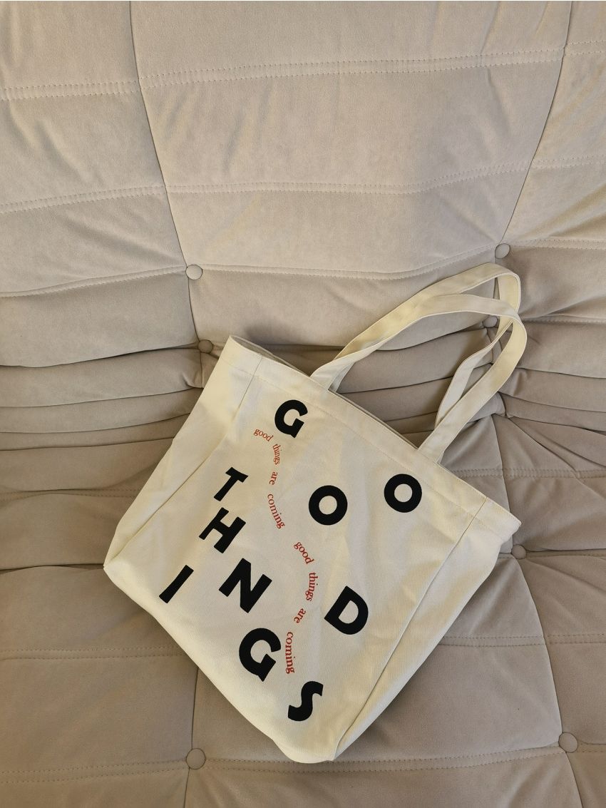 Letter Graphic Canvas Shopper Bag