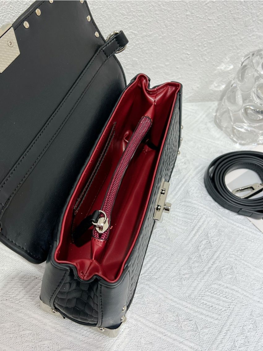 Textured Studded Decor Flap Square Bag