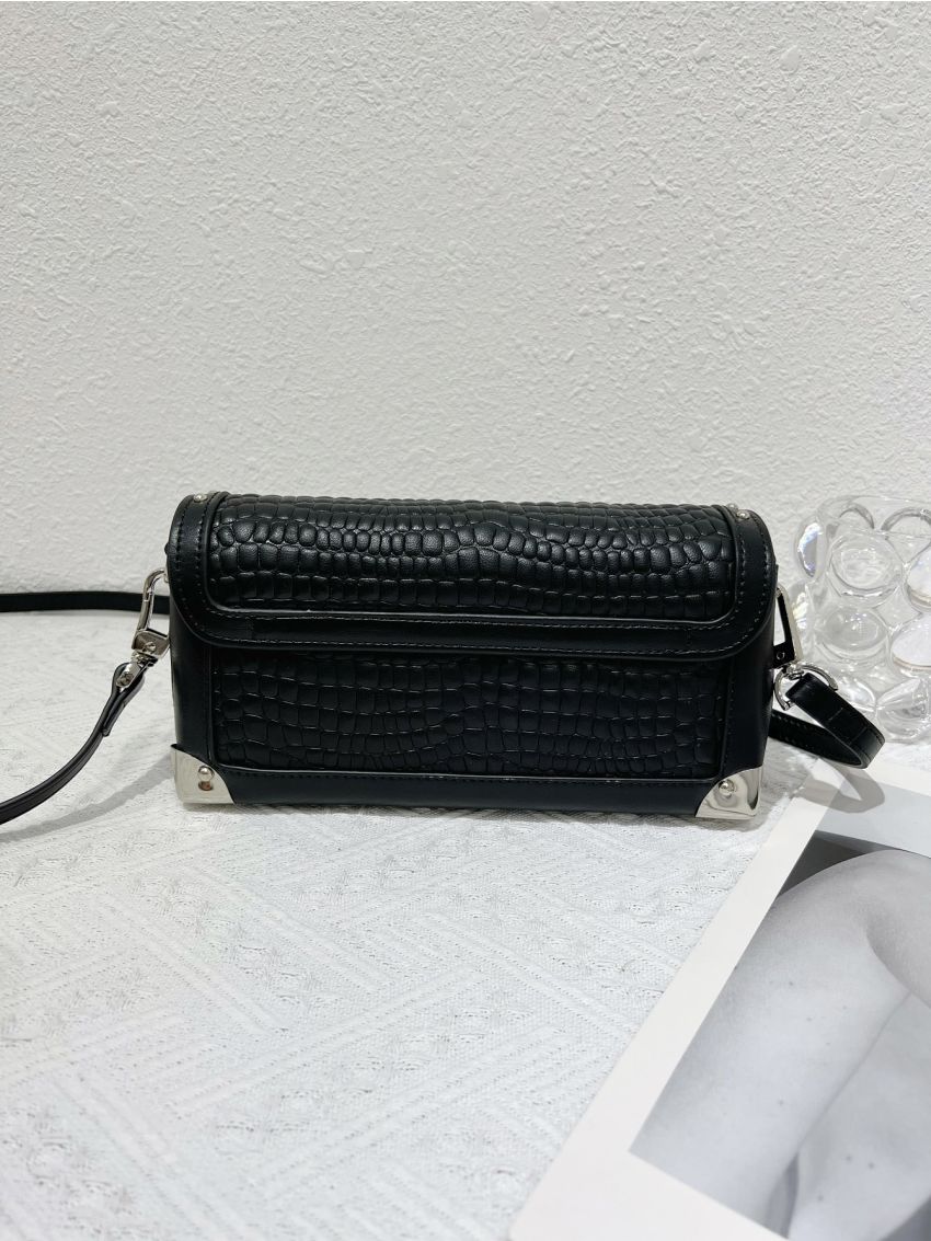 Textured Studded Decor Flap Square Bag