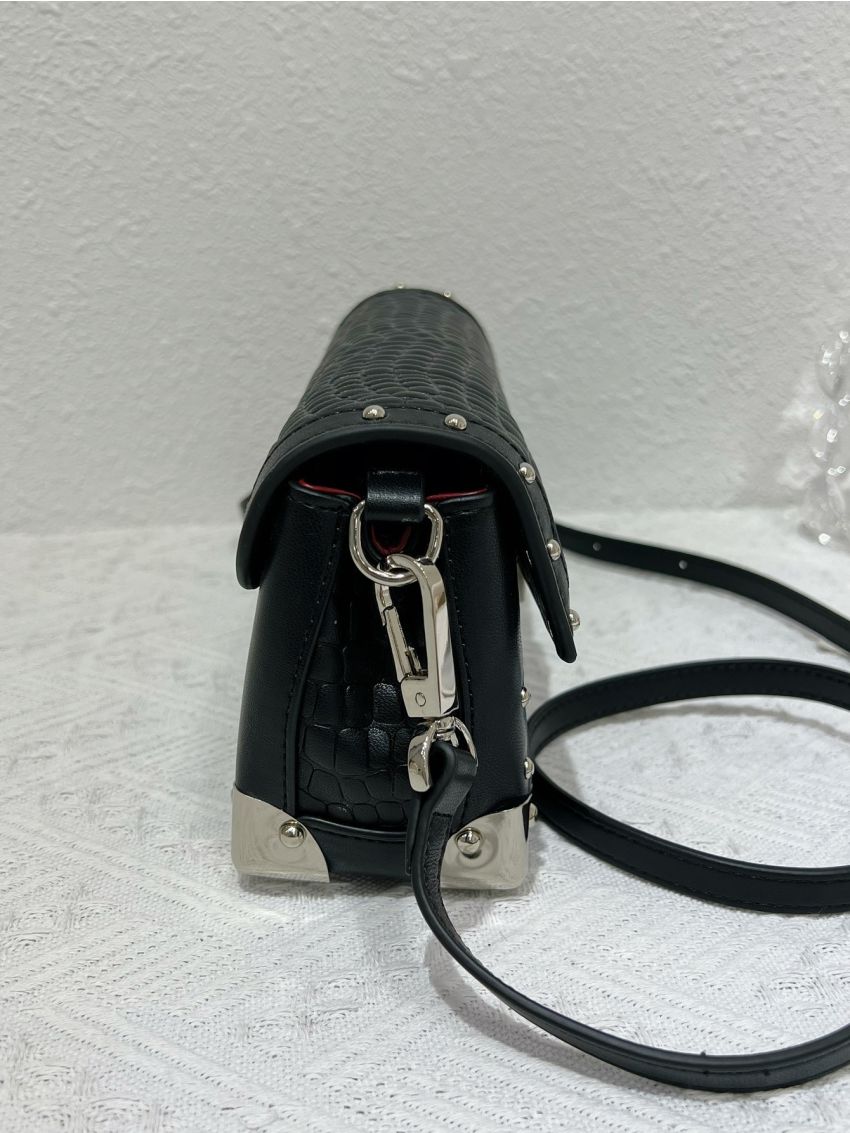 Textured Studded Decor Flap Square Bag