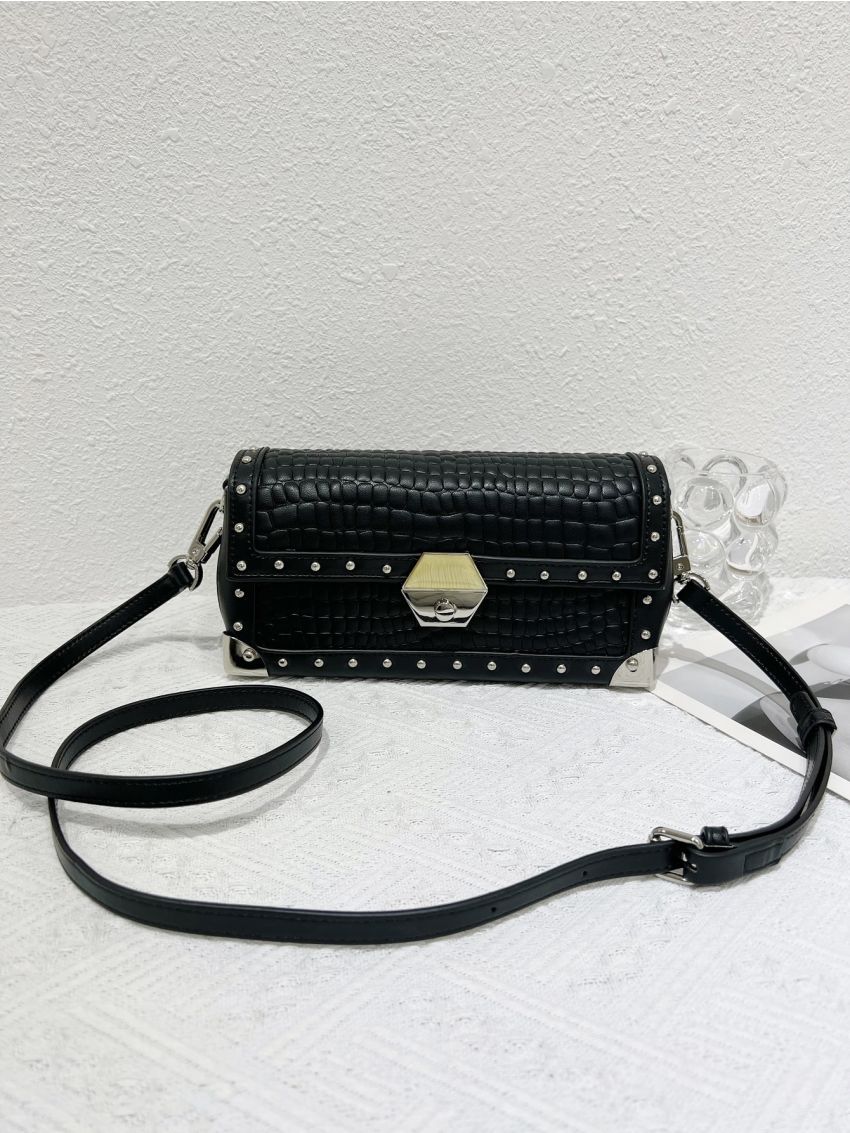 Textured Studded Decor Flap Square Bag