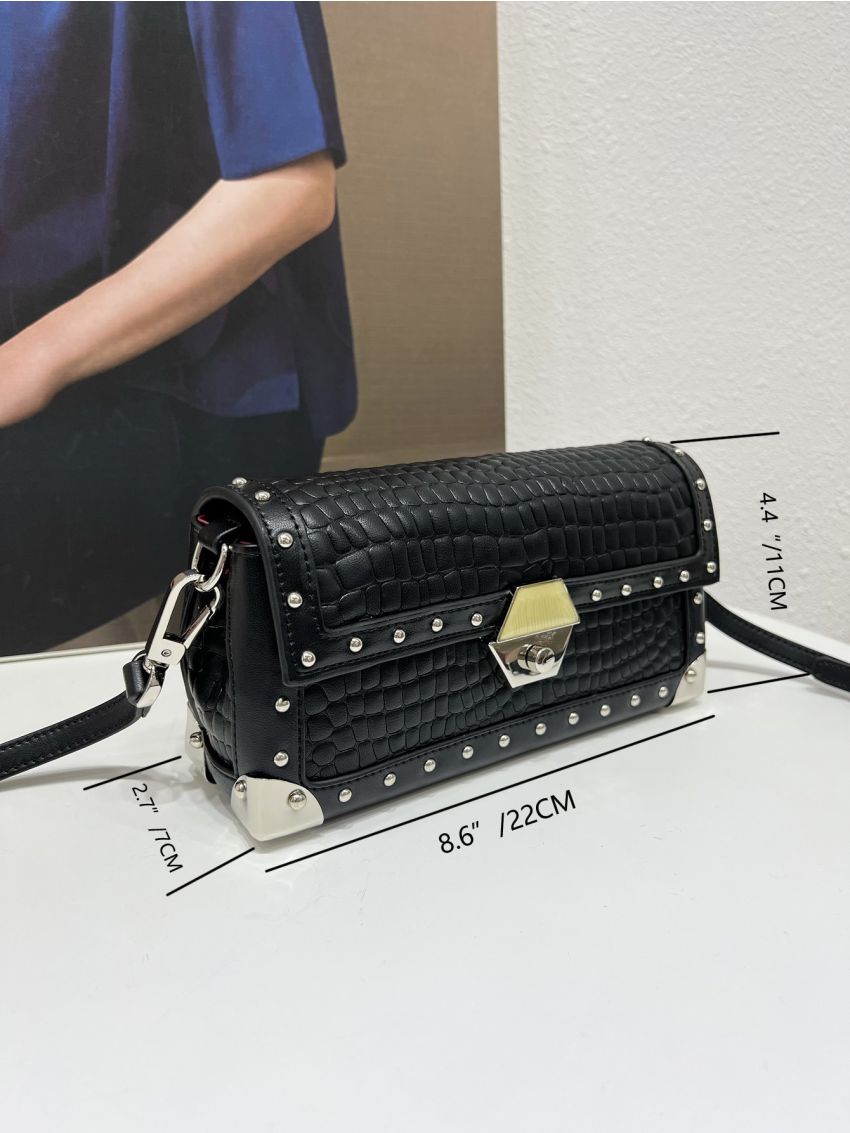 Textured Studded Decor Flap Square Bag