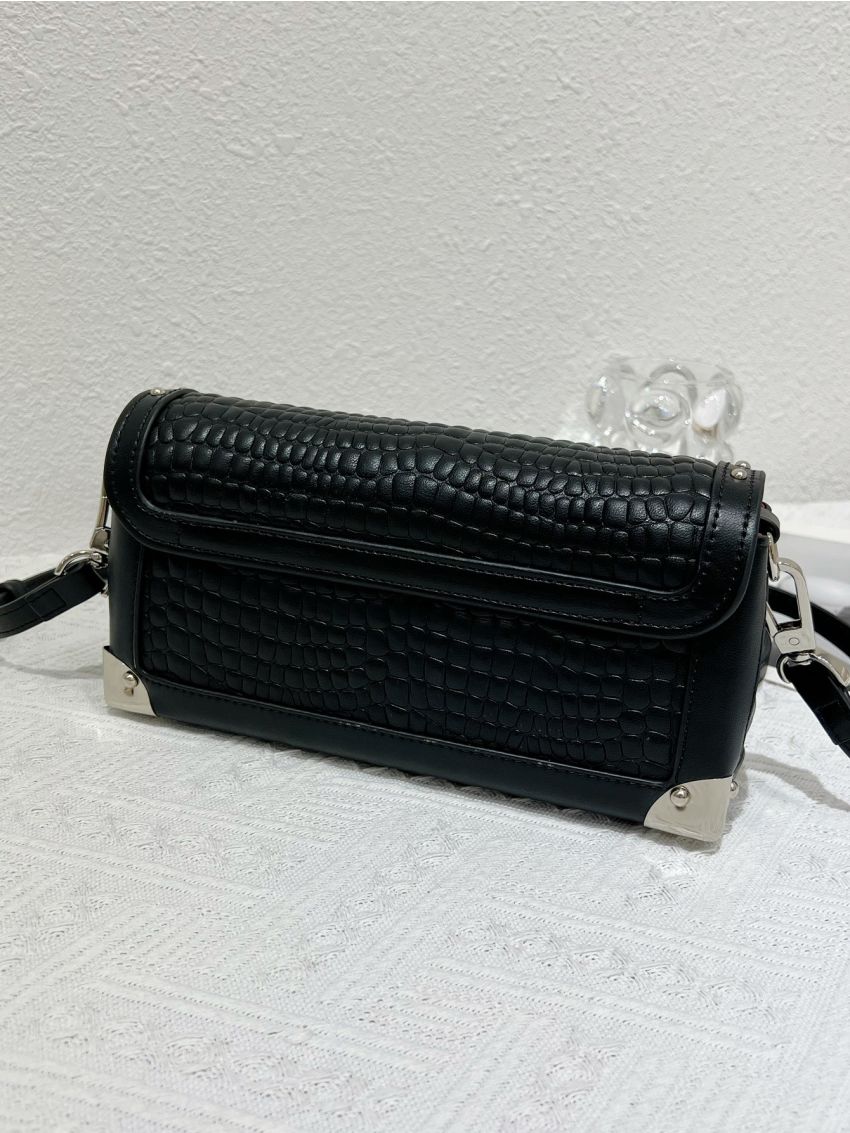 Textured Studded Decor Flap Square Bag