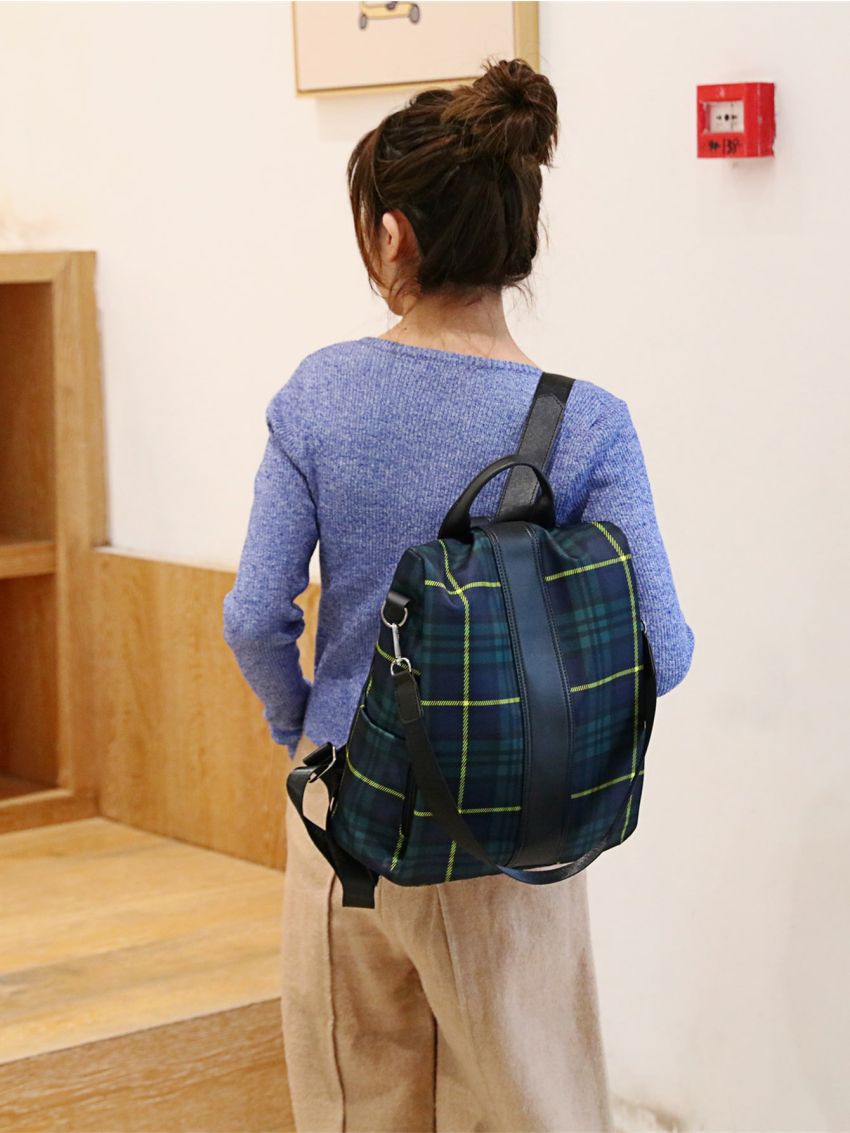 Plaid Pattern Oxford Backpack
