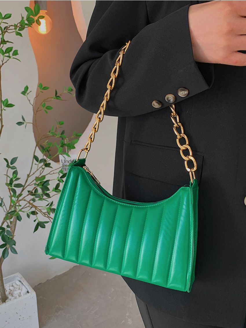 Striped Chain Baguette Bag