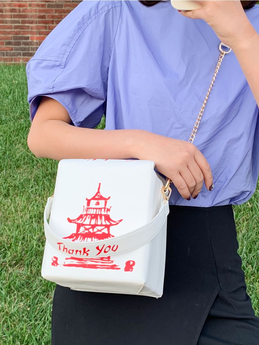 Mini Colorblock Letter Graphic Square Bag