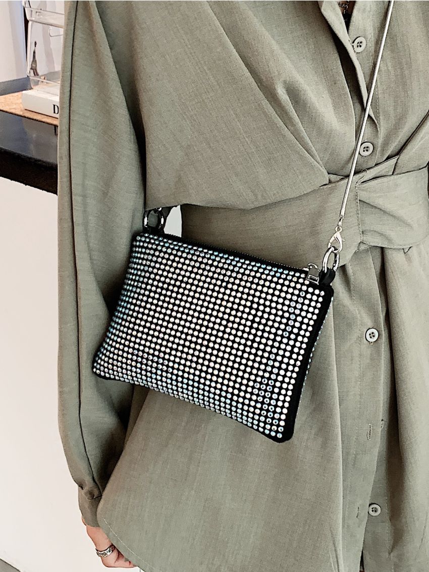 Rhinestone Decor Square Bag