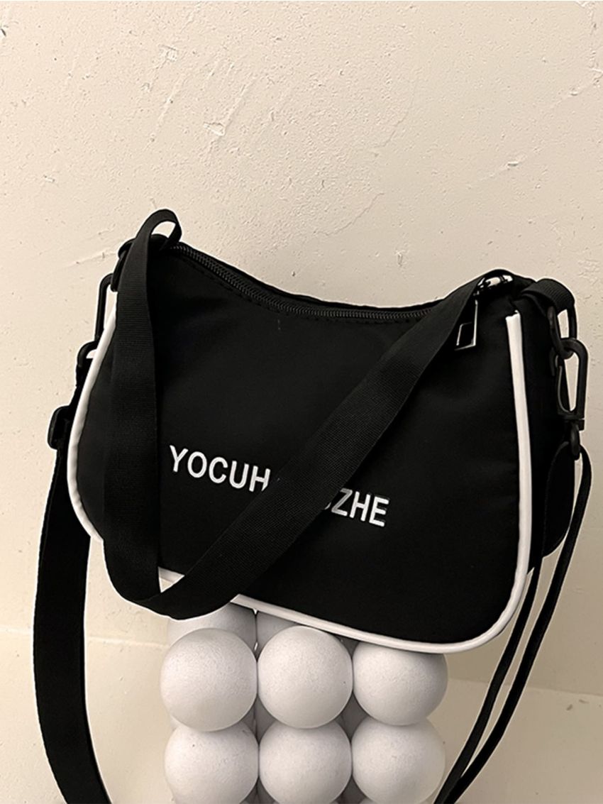 Letter Graphic Contrast Binding Baguette Bag
