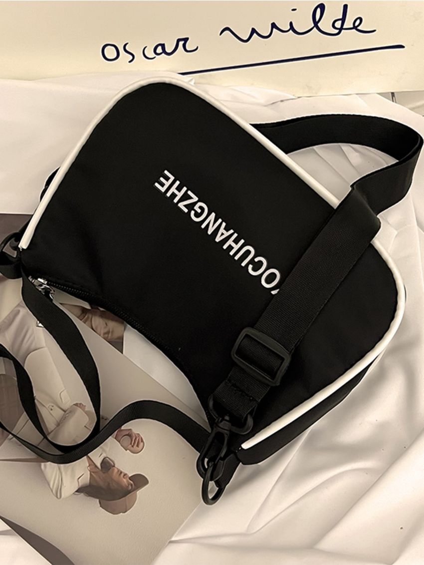 Letter Graphic Contrast Binding Baguette Bag