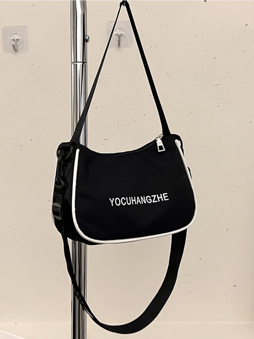 Letter Graphic Contrast Binding Baguette Bag