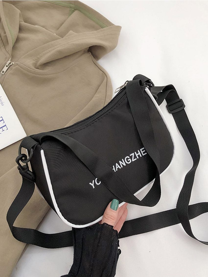 Letter Graphic Contrast Binding Baguette Bag