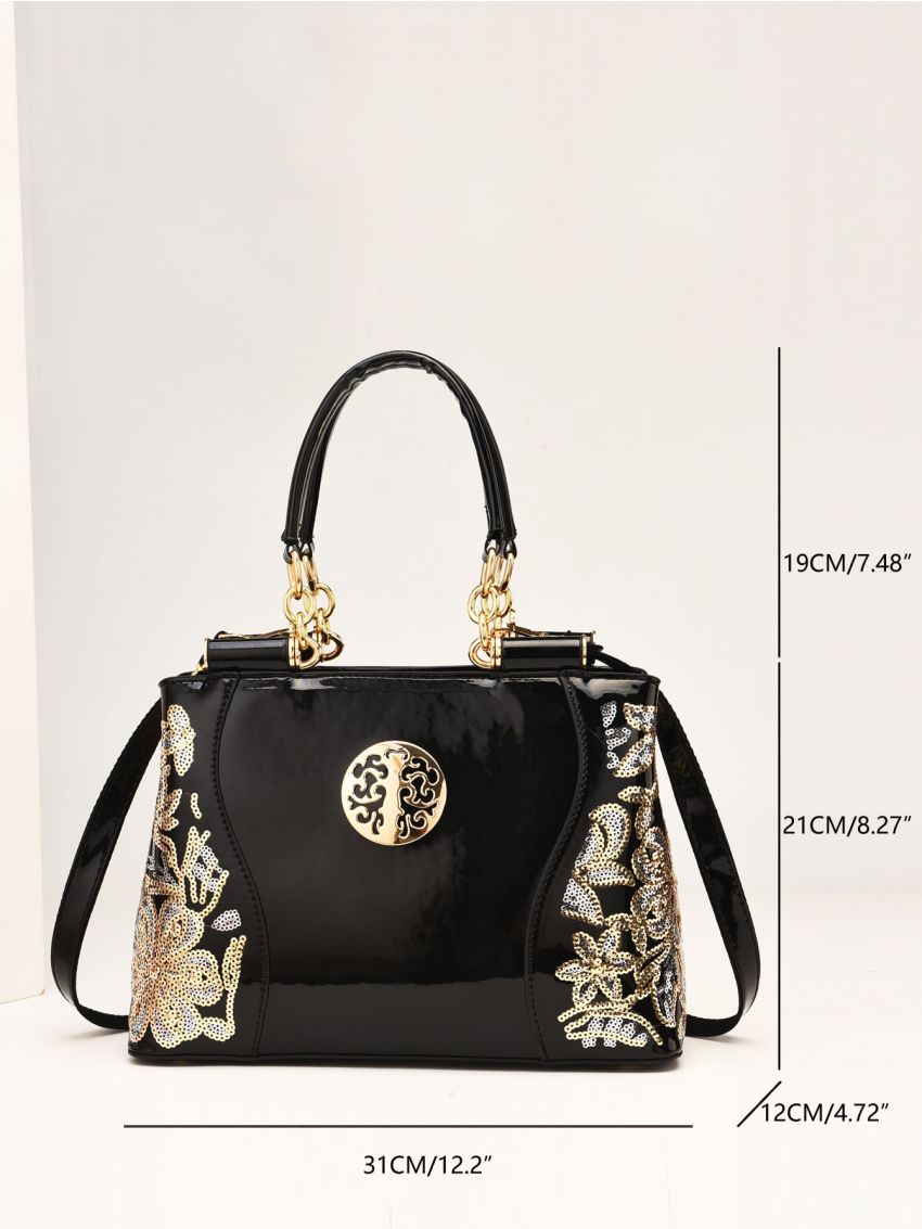 Metal Detail Shoulder Tote Bag