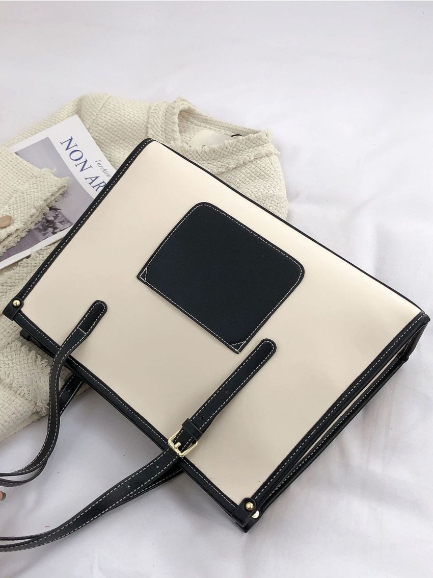 Contrast Binding Shoulder Tote Bag