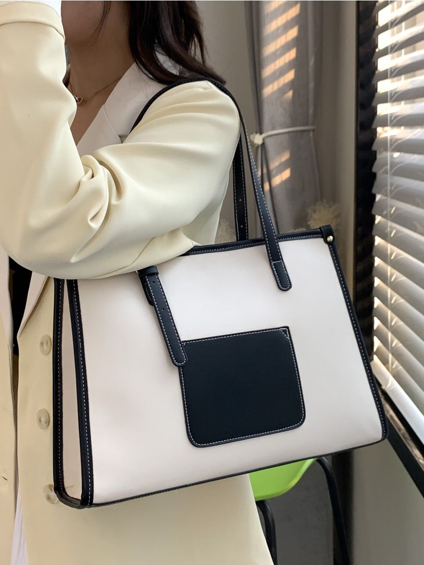 Contrast Binding Shoulder Tote Bag