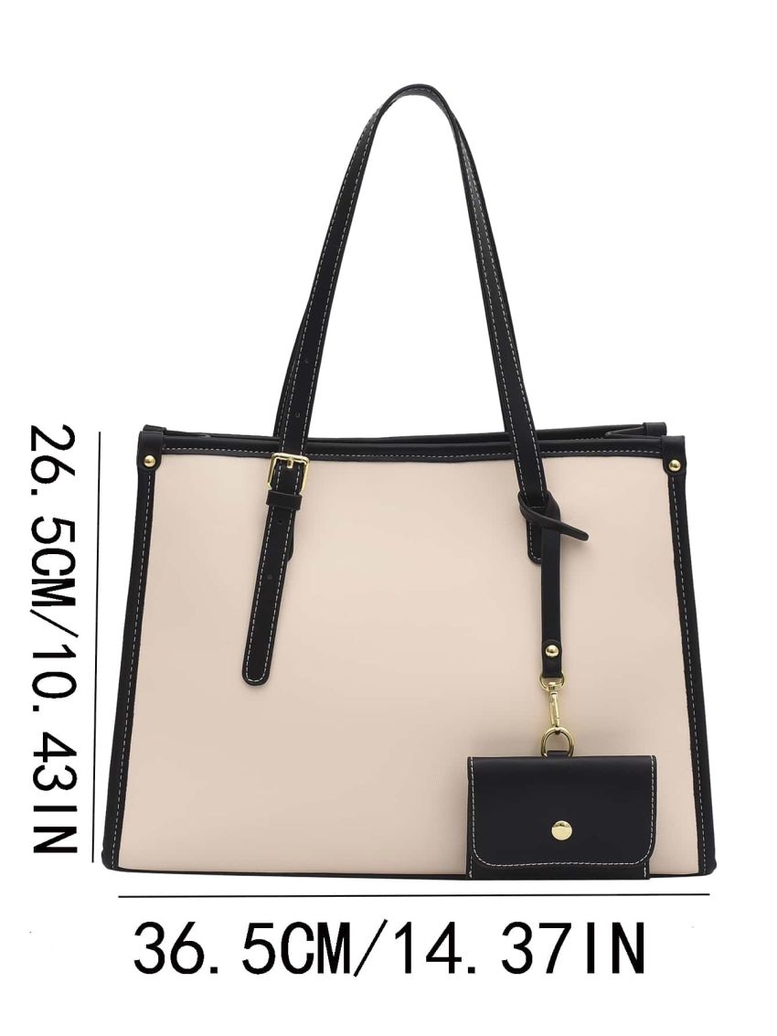 Contrast Binding Shoulder Tote Bag