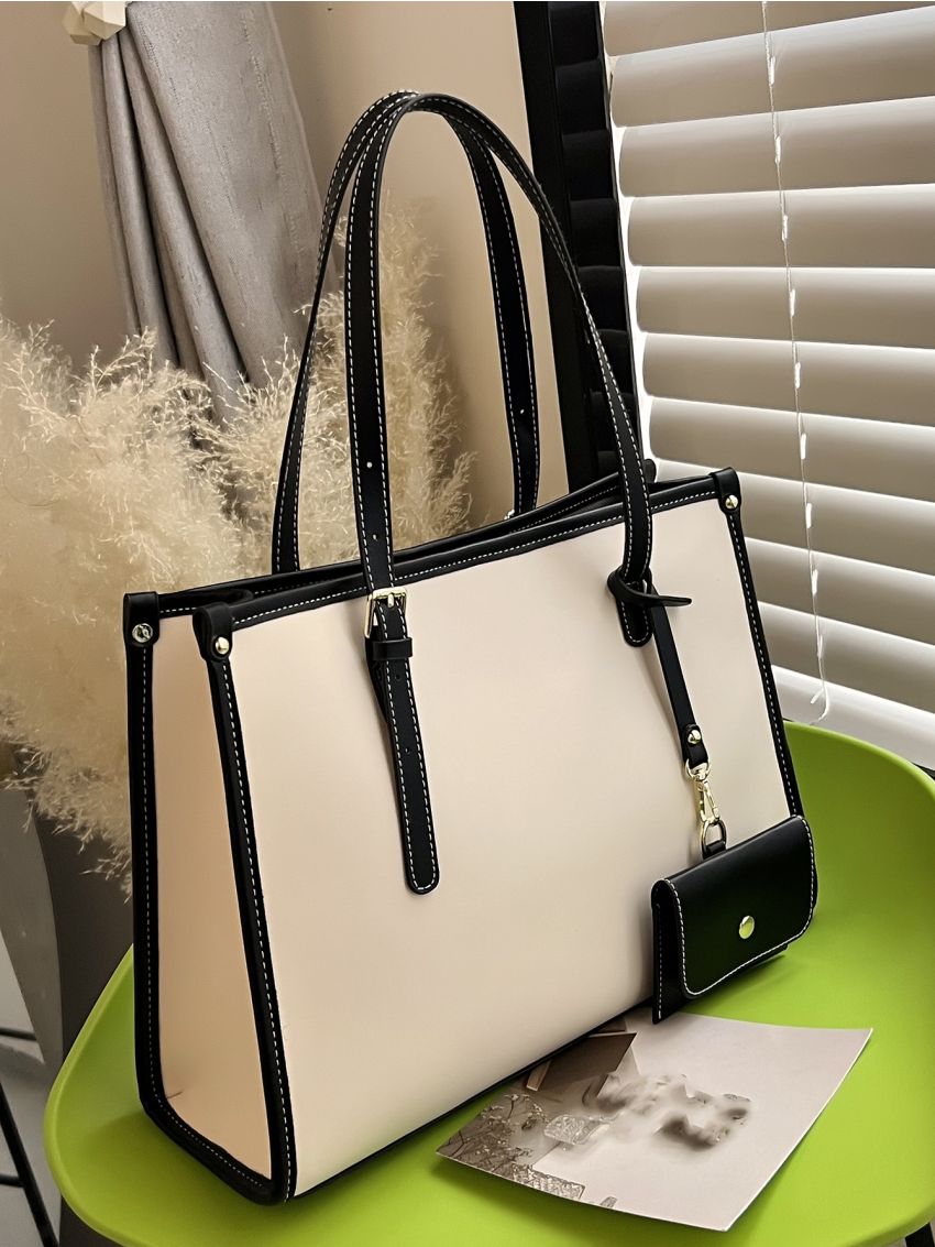 Contrast Binding Shoulder Tote Bag