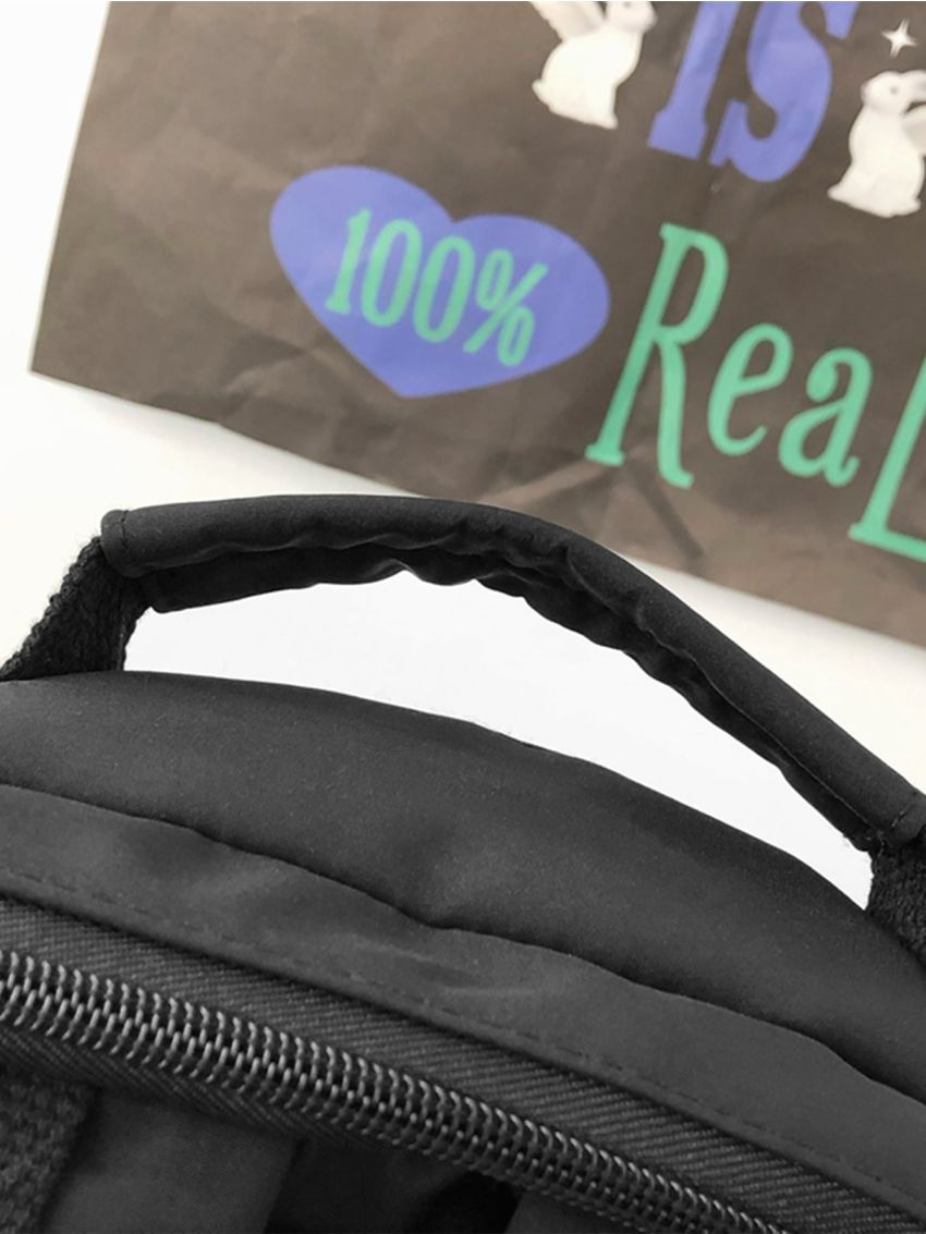 Letter Patch Backpack With Cartoon Bag Charm