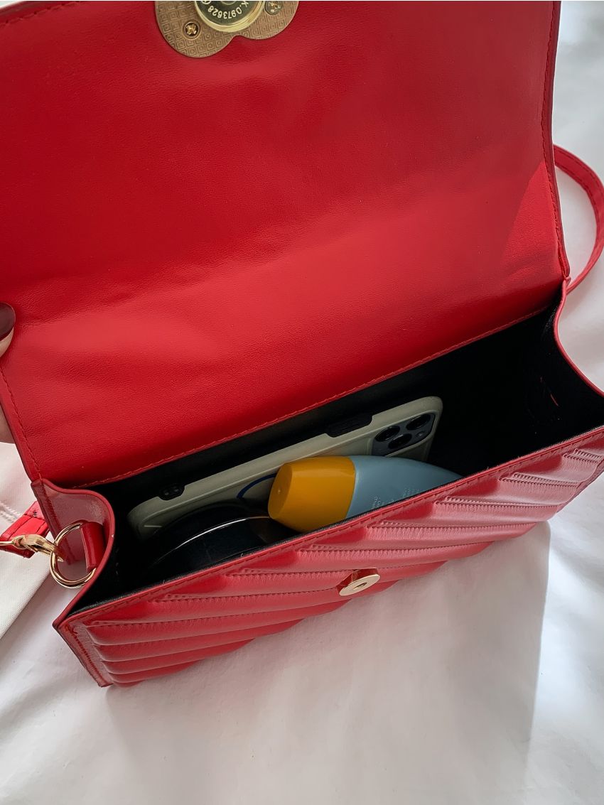 Quilted Pattern Flap Square Bag