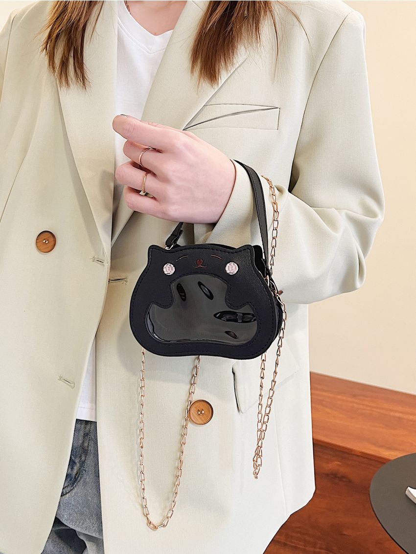 Mini Cartoon Embroidered Chain Clear Novelty Bag