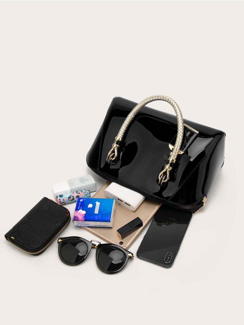 Artificial Patent Leather Top Handle Bag