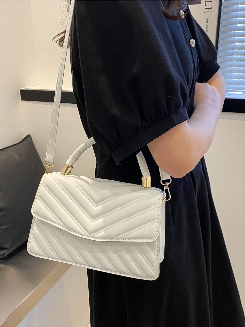Quilted Pattern Flap Square Bag