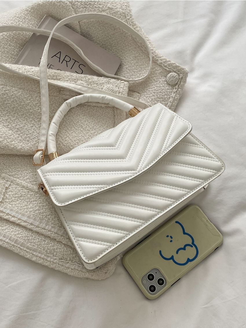 Quilted Pattern Flap Square Bag