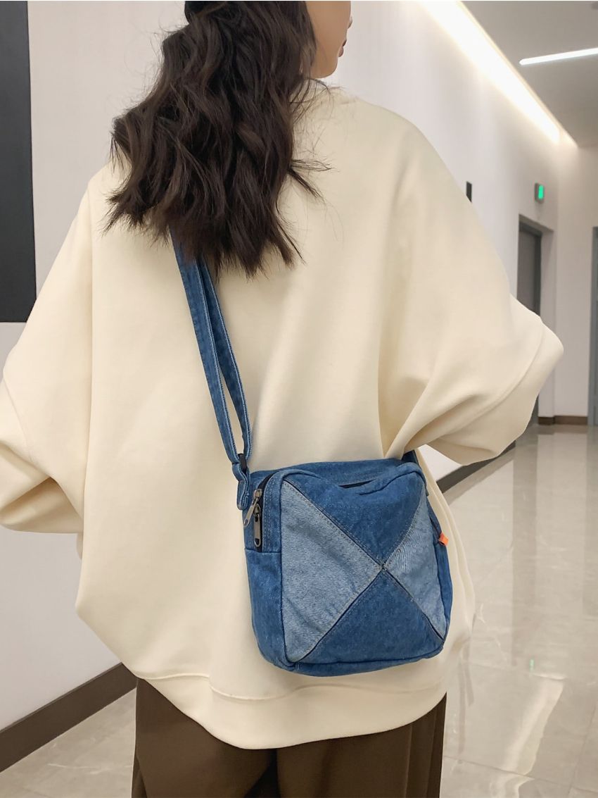 Two Tone Denim Square Bag