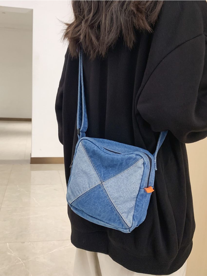 Two Tone Denim Square Bag