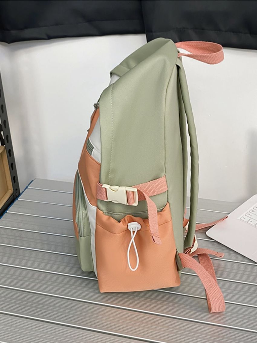 Colorblock Letter Patch Drawstring Decor Backpack