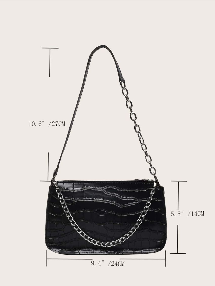Crocodile Embossed Chain Square Bag